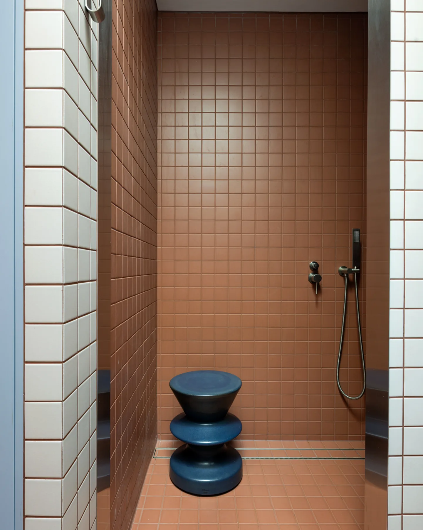 Green Eggs and Ham — walk-in shower in terracotta tile